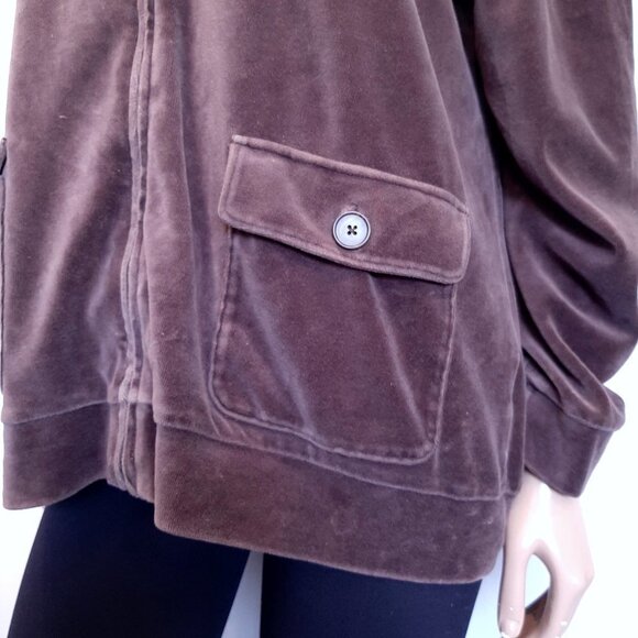 Lands End Velour Full Zip Jacket Sweatshirt Brown Fall Winter Size Large 14 16 - Picture 7 of 11